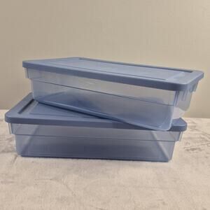 Vtg Rubbermaid 0286 Storage Box Blue Clear Container Plastic Snap Shut Lot of 2